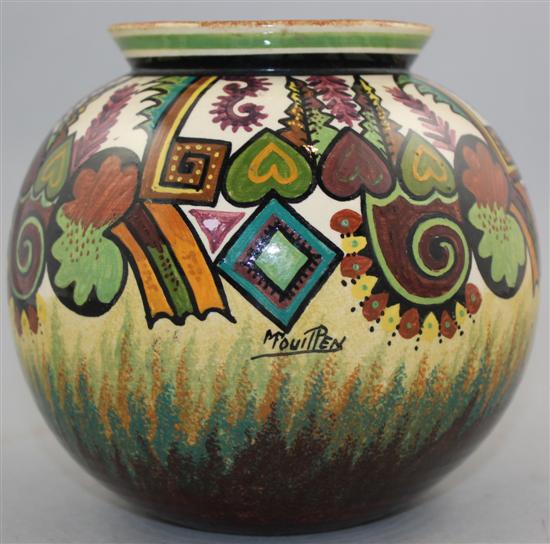 Paul Fouillen decorated Quimper pottery vase, c.1930, 16.5cm(-)